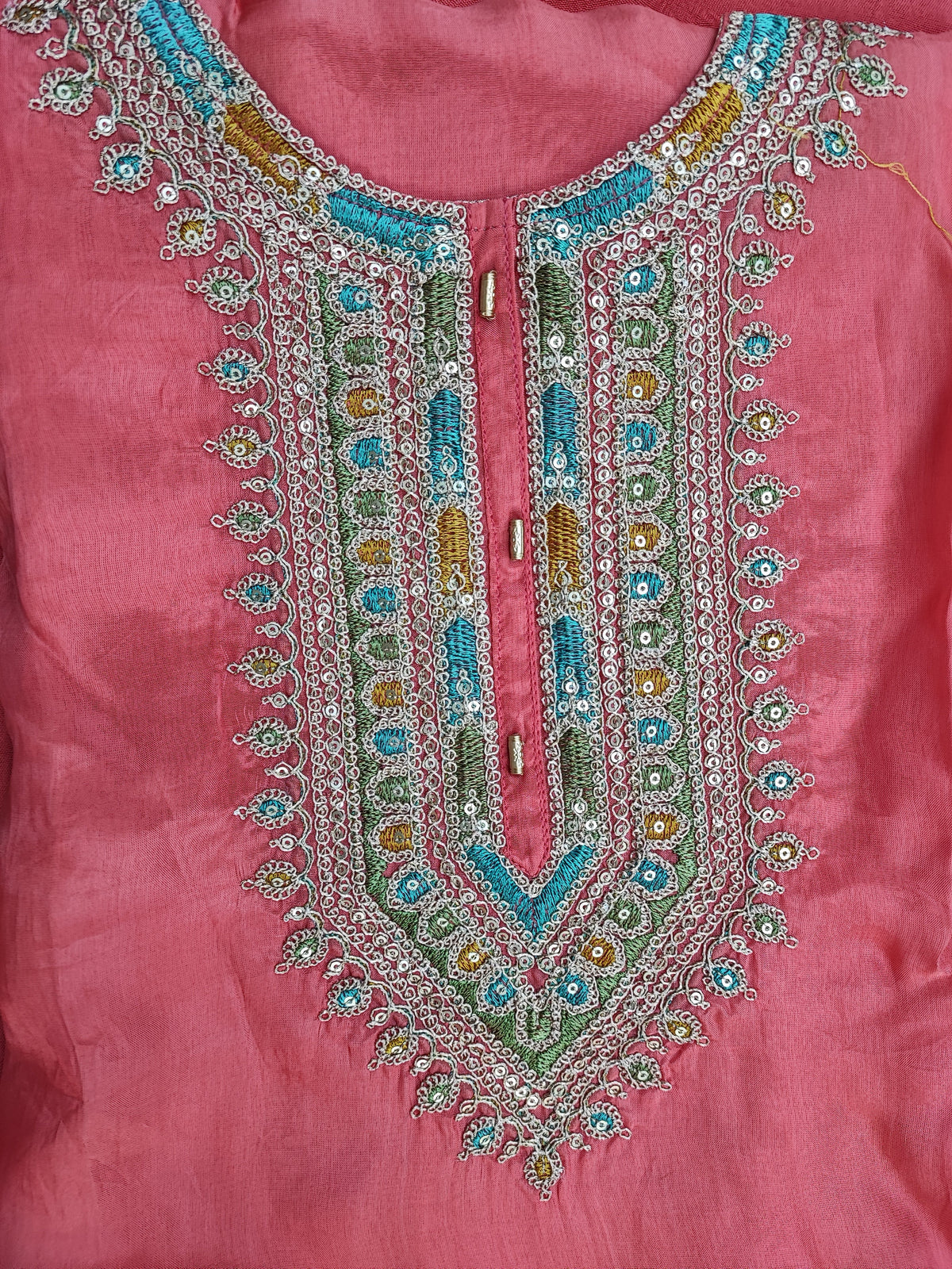 Carrot Pink Silk Suit with Zari Work