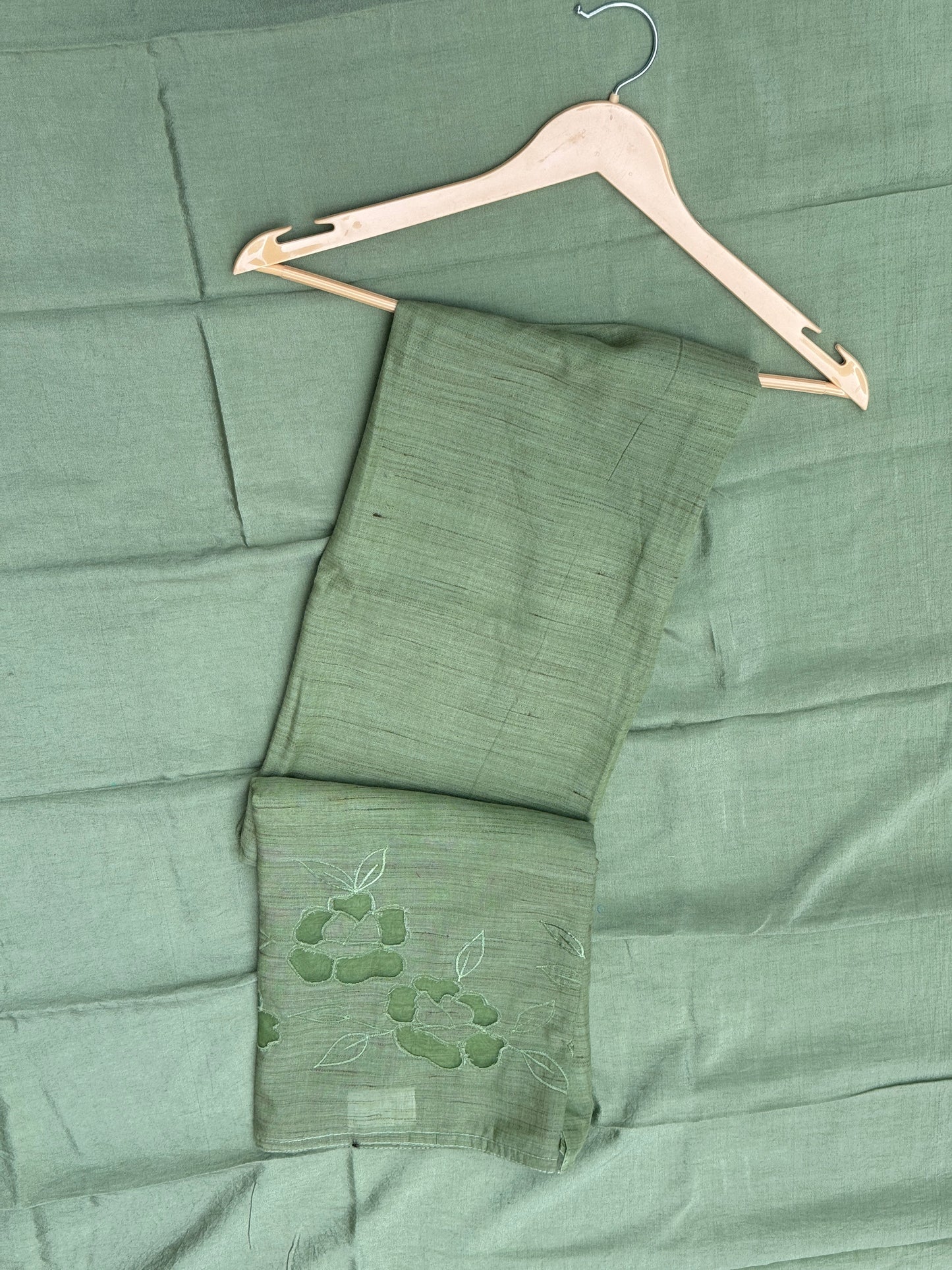Green Pure Cotton Applique Suit