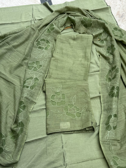 Green Pure Cotton Applique Suit