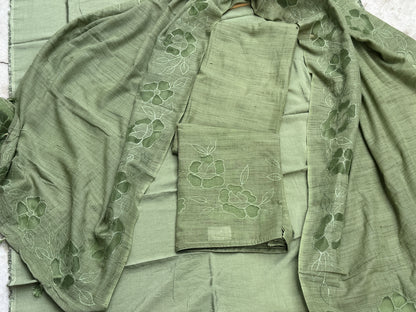 Green Pure Cotton Applique Suit