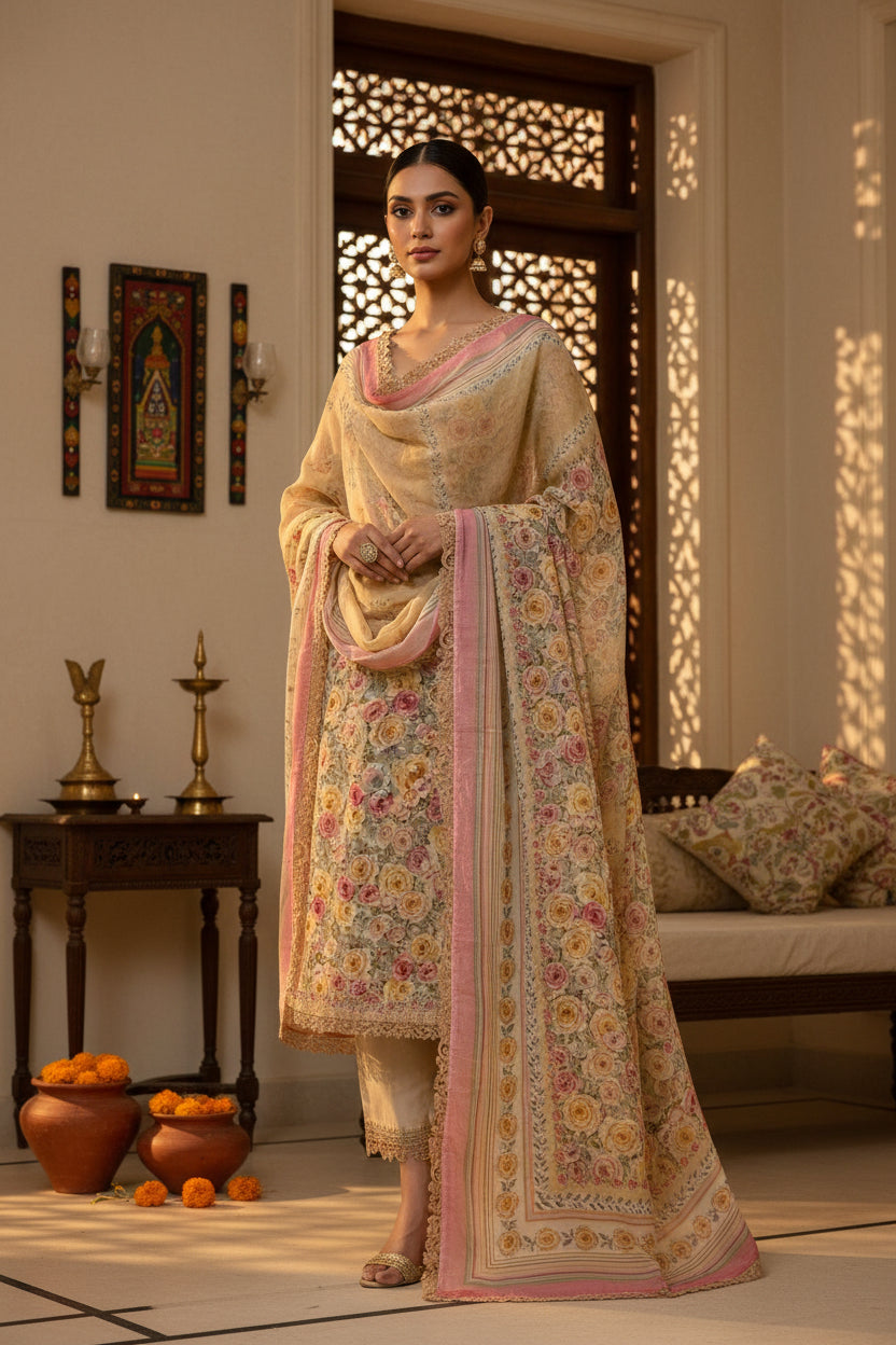 Beige Georgette Suit