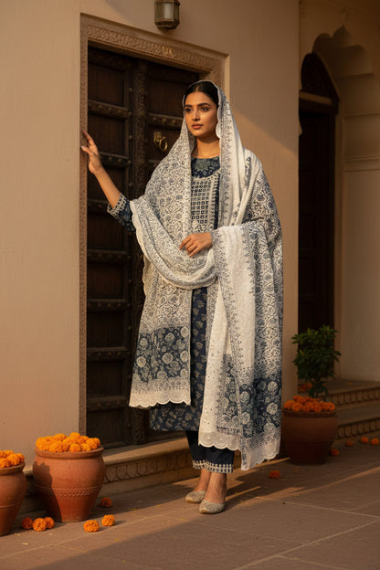Blue Dori  Cotton Suit