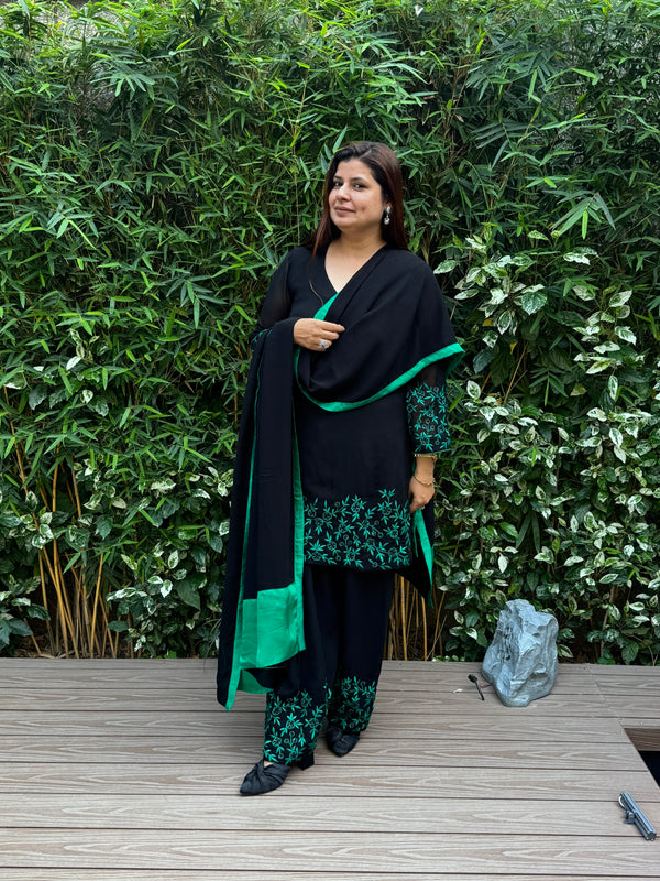 EHSAAS — Black Georgette Embroidered Suit