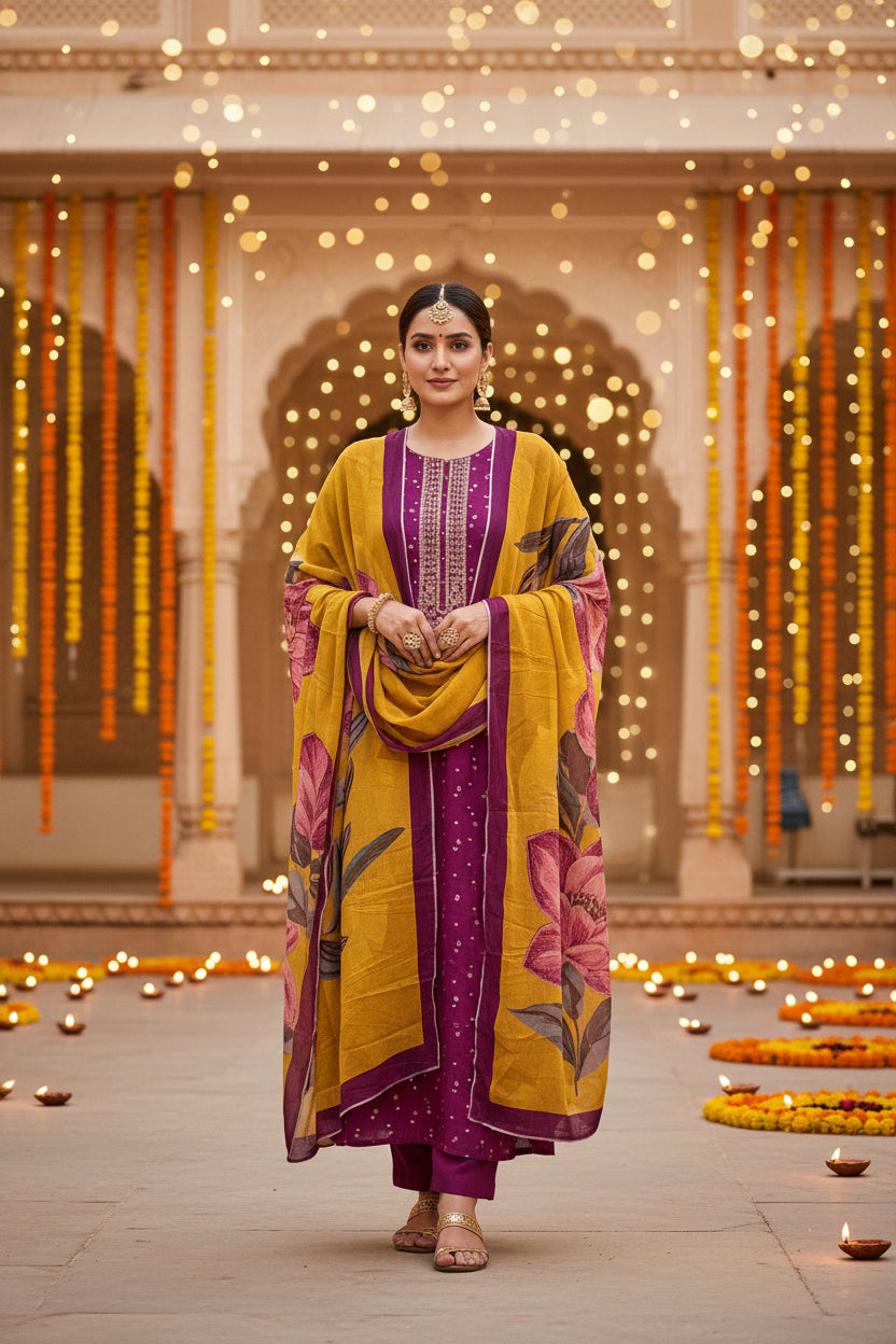 Purple Banarsi Silk