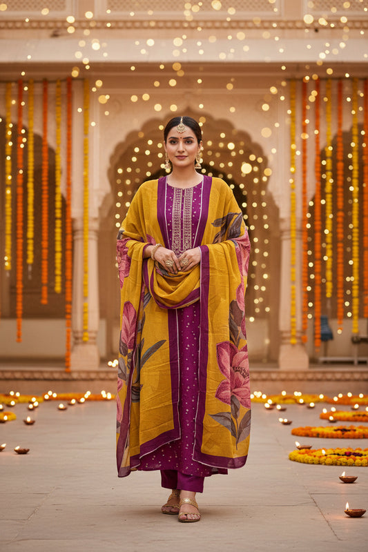 Purple Banarsi Silk