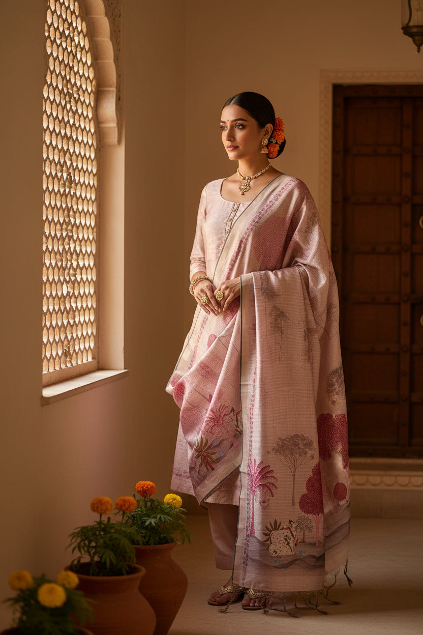 Pichwai Print Peach Suit
