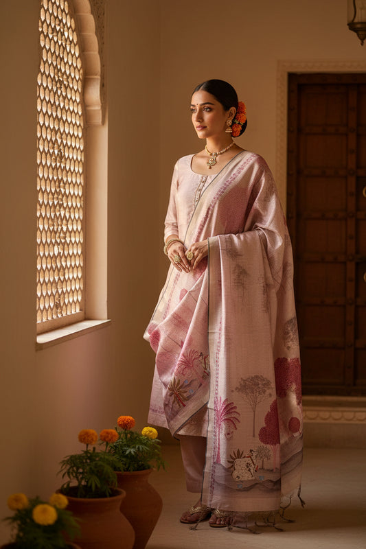 Pichwai Print Peach Suit