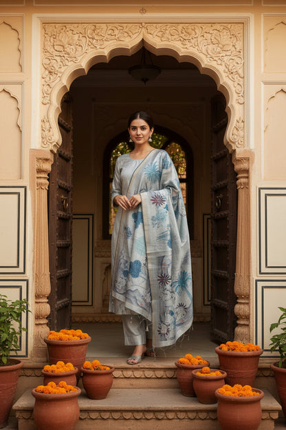 Pichwai Print Grey Suit