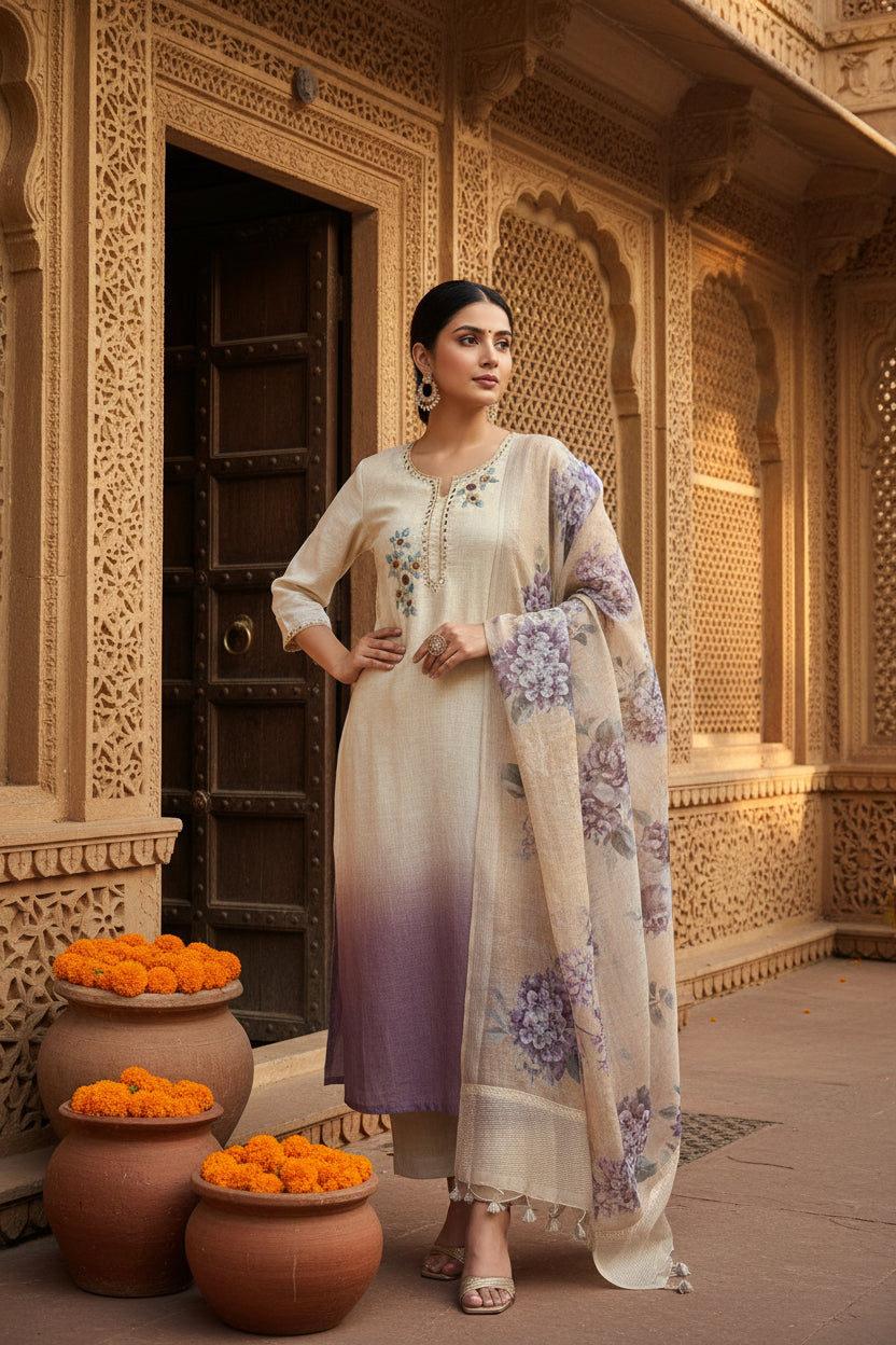 Ombre Ivory Purple Suit