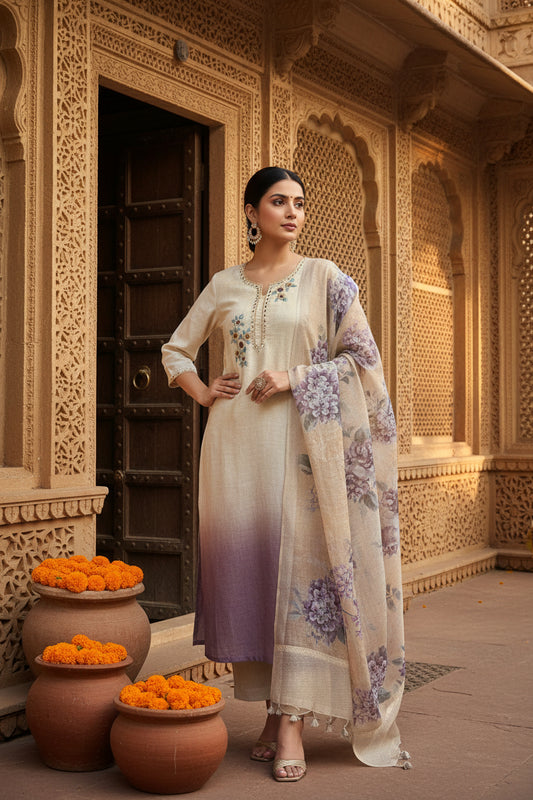 Ombre Ivory Purple Suit