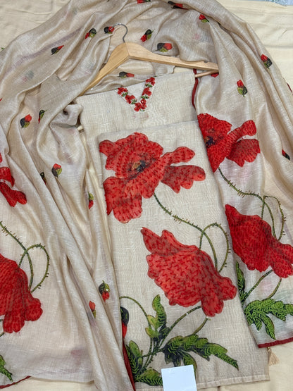 Ivory Red Linen Suit