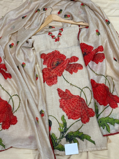 Ivory Red Linen Suit