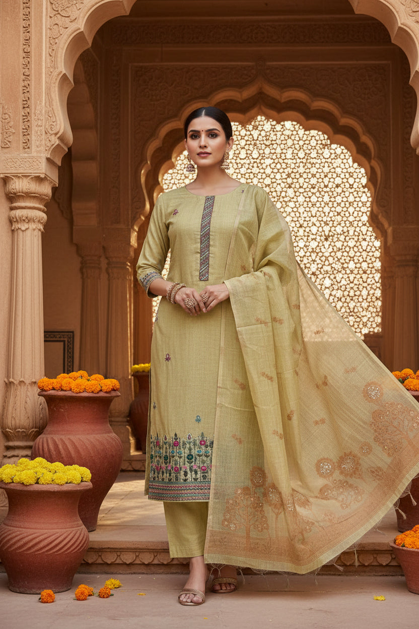Lemon Jamdani Suit