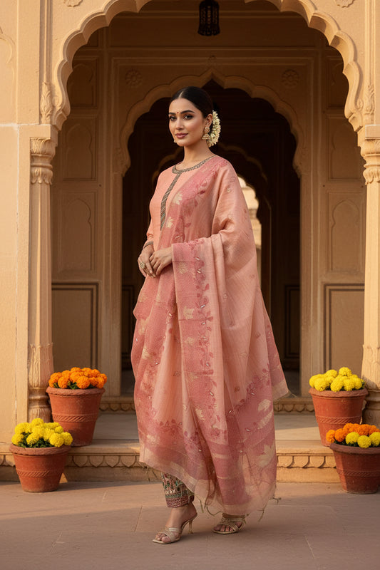 Peach Jamdani Suit