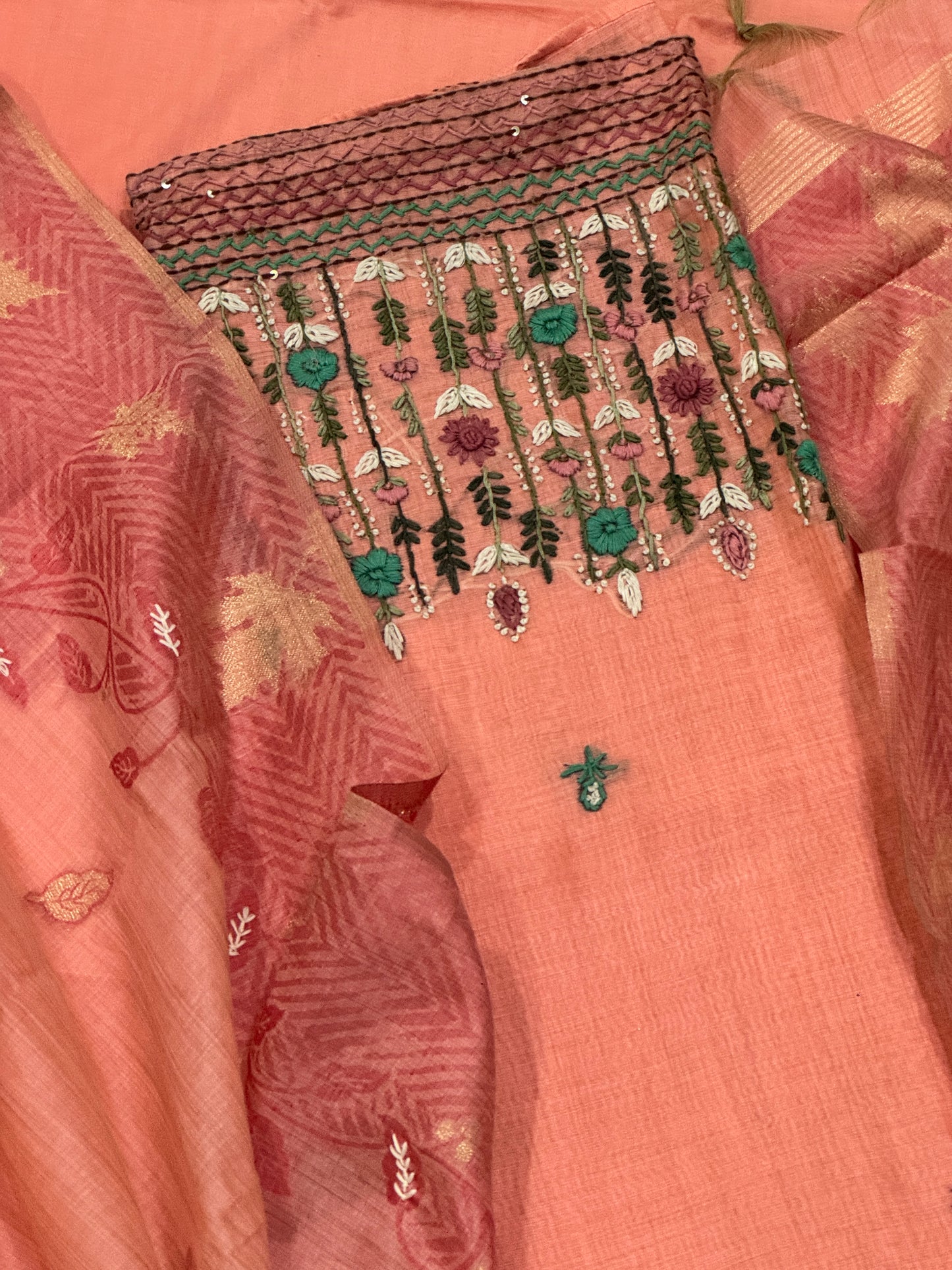Peach Jamdani Suit