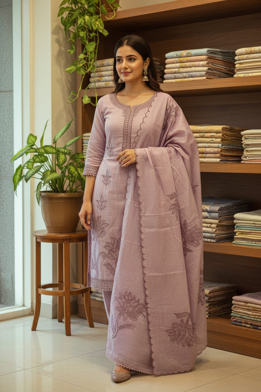 Lavender Applique Mul Suit