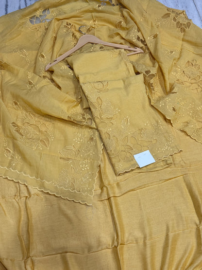 Yellow Applique Mul Suit