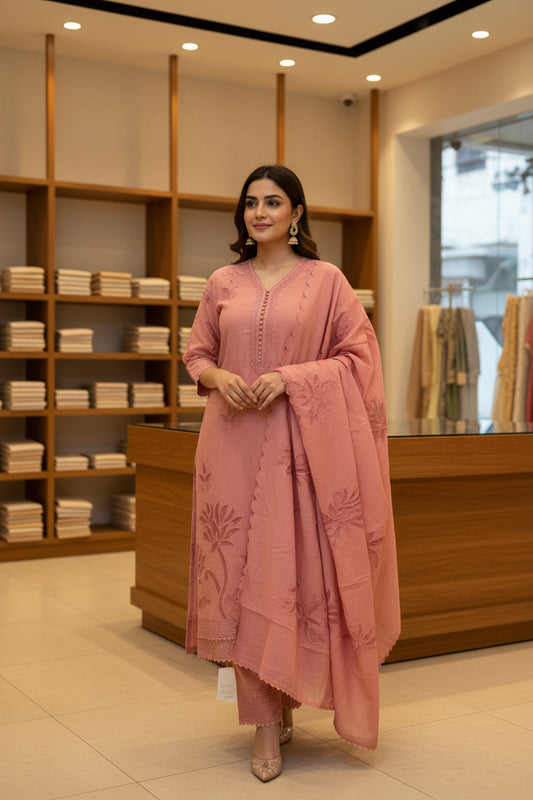 Peach Applique Mul Suit