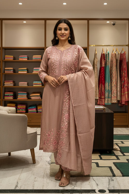 Pink Resham Work Mul Suit