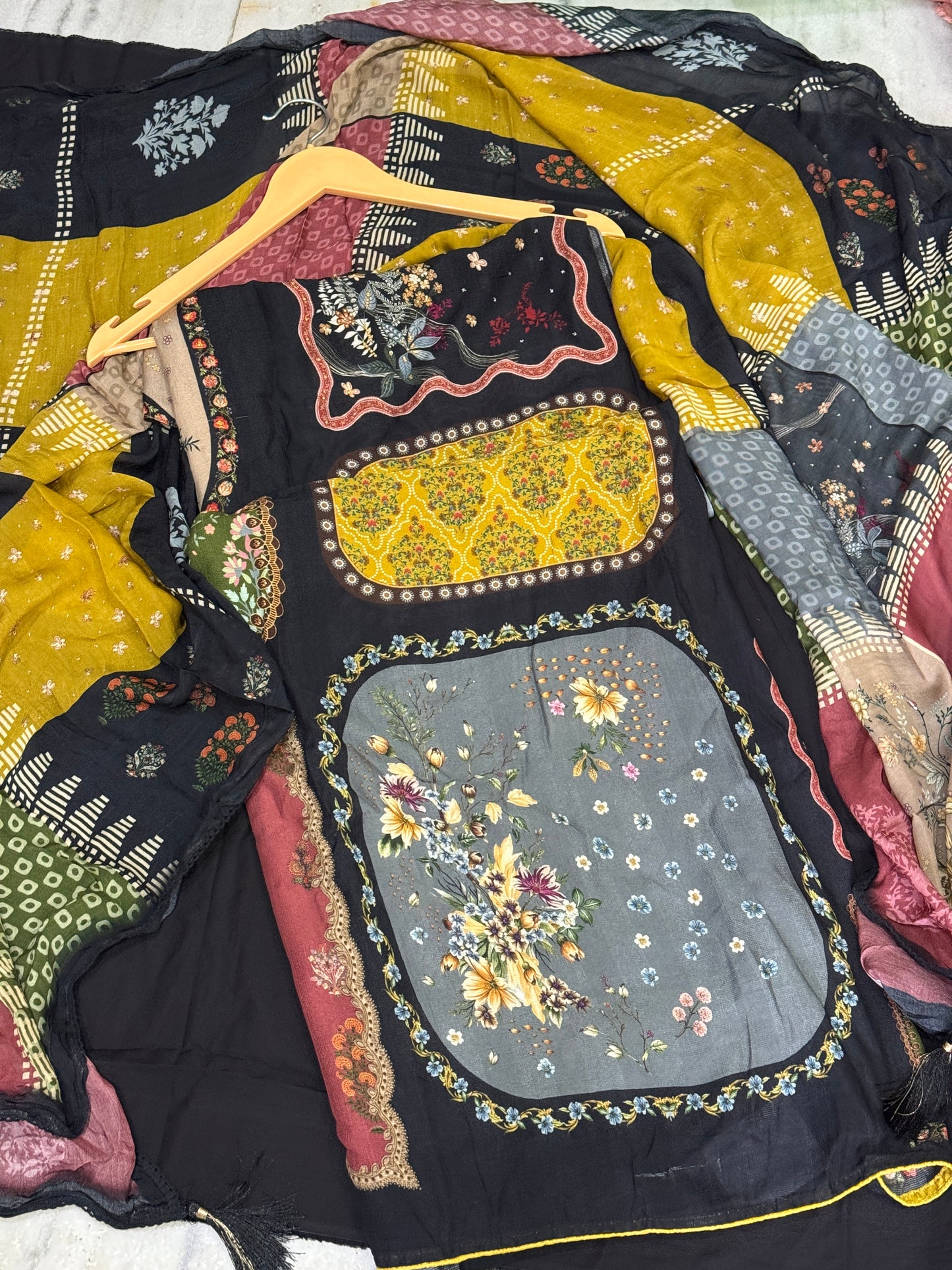 Black Printed Mul Suit