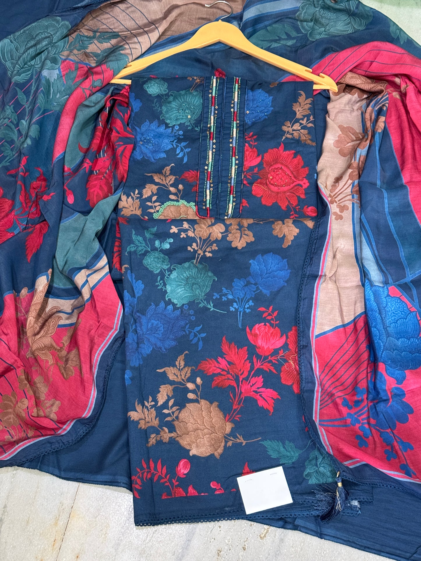 Blue Printed Mul Suit