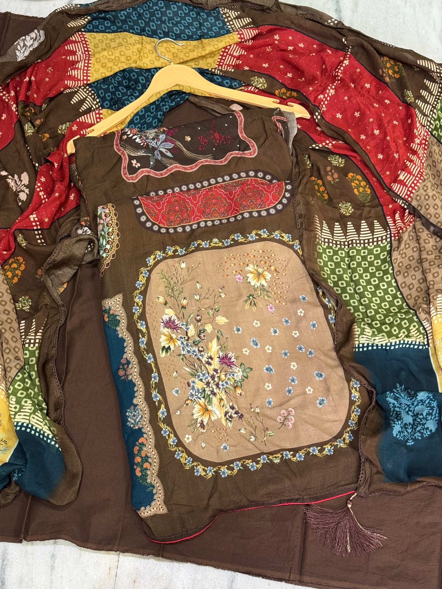 Brown Printed Mul Suit