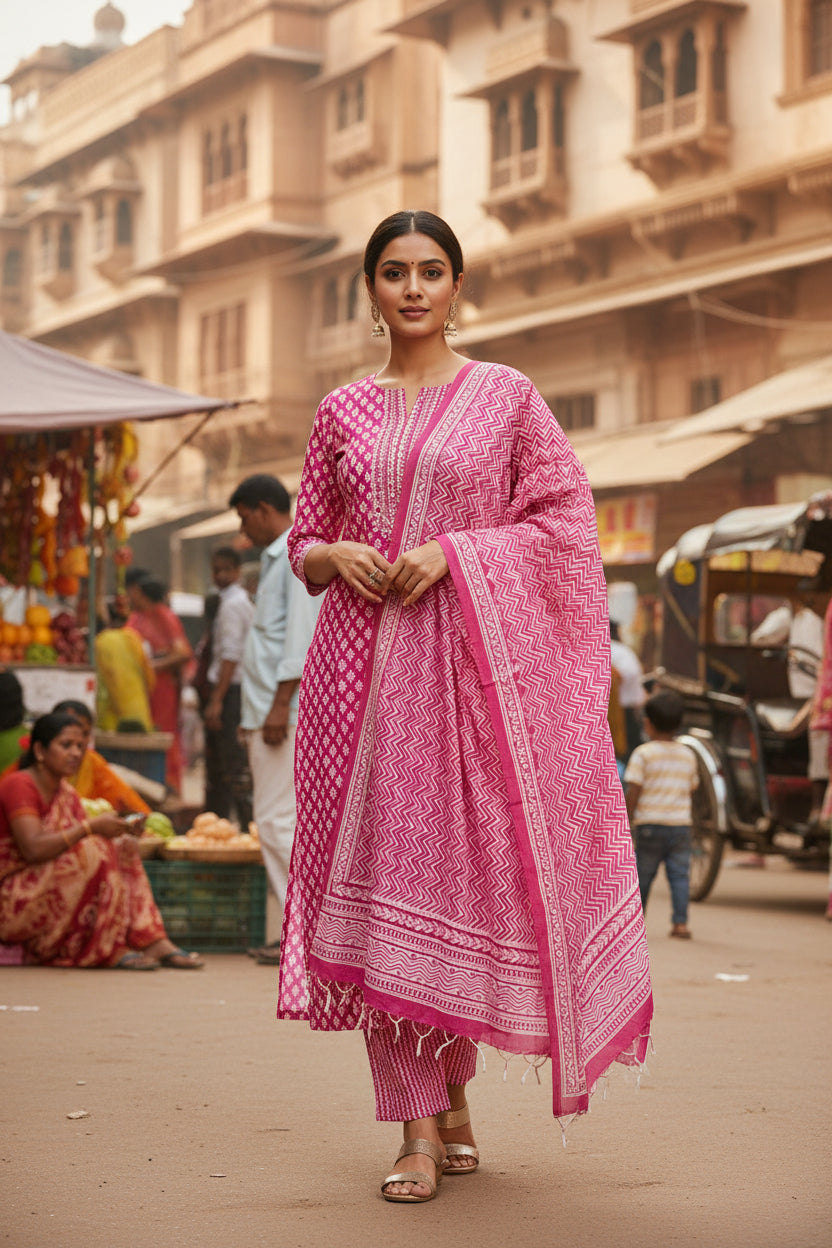 Hotpink Cotton Suit