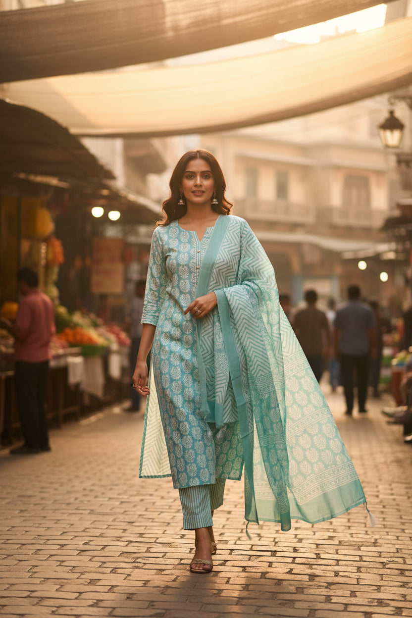 IceBlue Cotton Suit